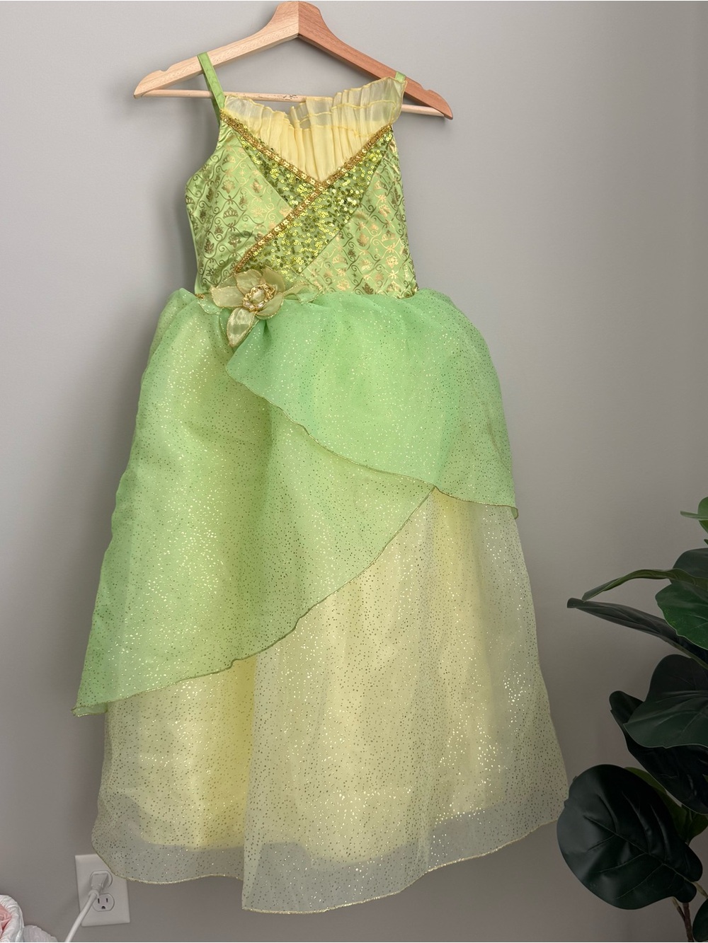 Disney Store Tiana Princess and the Frog Dress Up Costume Sparkly Size 11/12